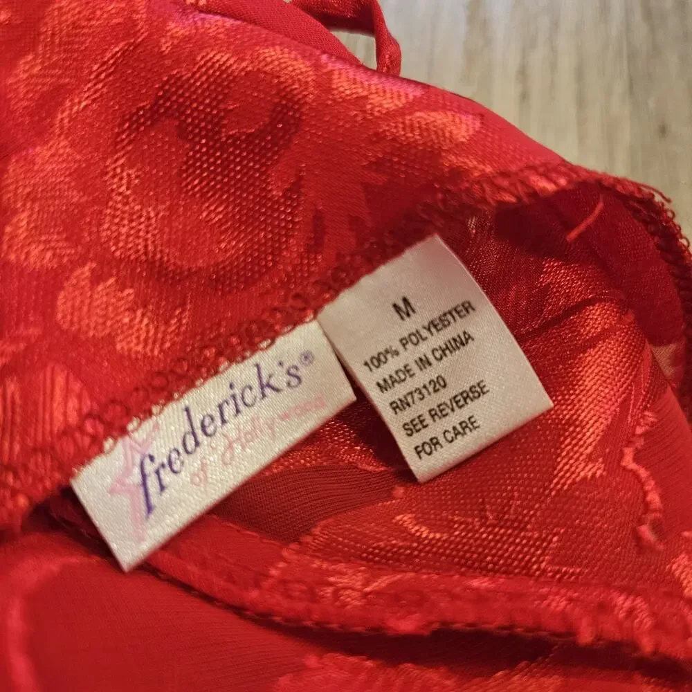 Vtg Fredrick's of Hollywood Red Floral Lace Slip Dress Womens M Lingerie 90s